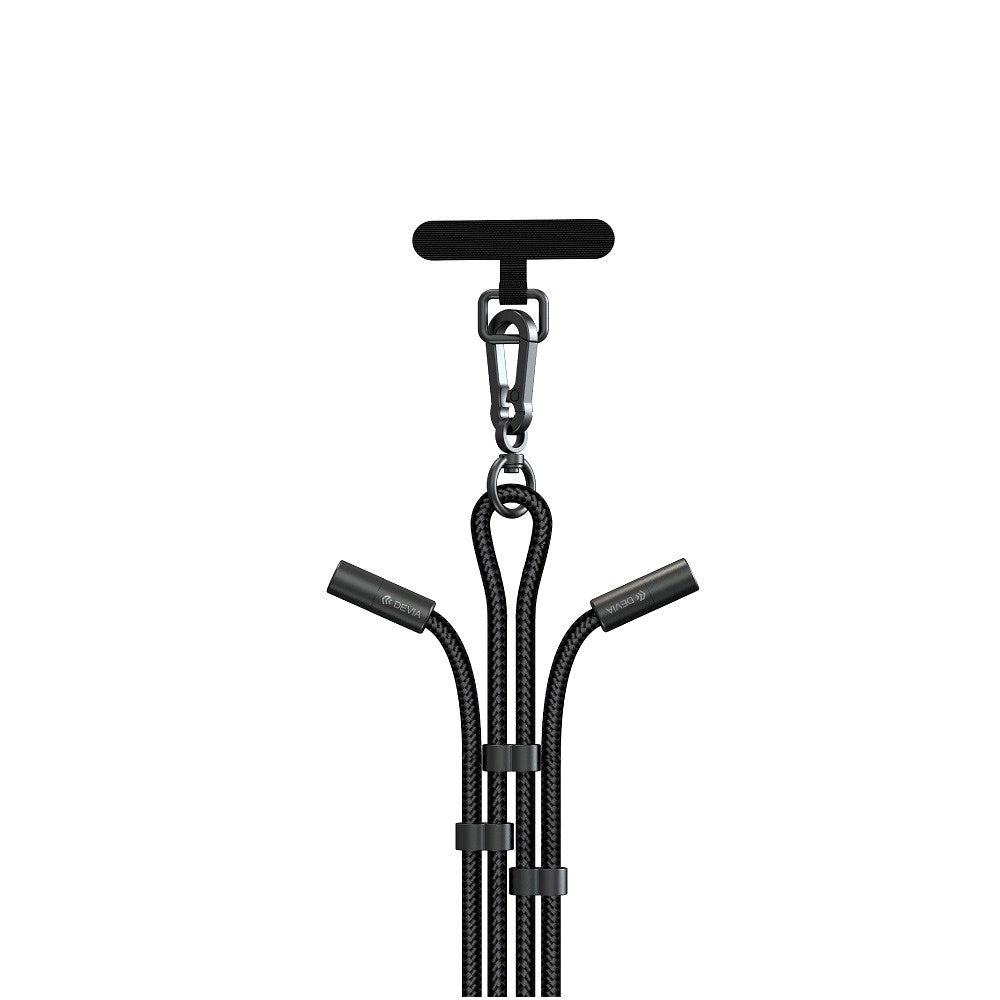 Devia - 2-i-1 Justerbar Mobilstrop & USB-C til Lightning Kabel - Sort