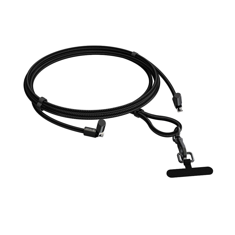 Devia - 2-i-1 Justerbar Mobilstrop & USB-C til Lightning Kabel - Sort