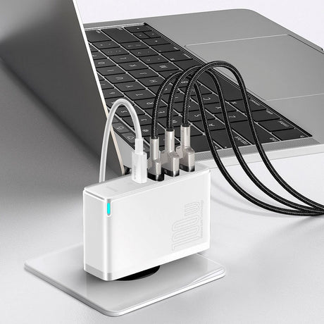 Baseus 100W PD GaN² Pro Fast Charger - Vægoplader m. 2 x USB-C & 2 x USB-A - Hvid