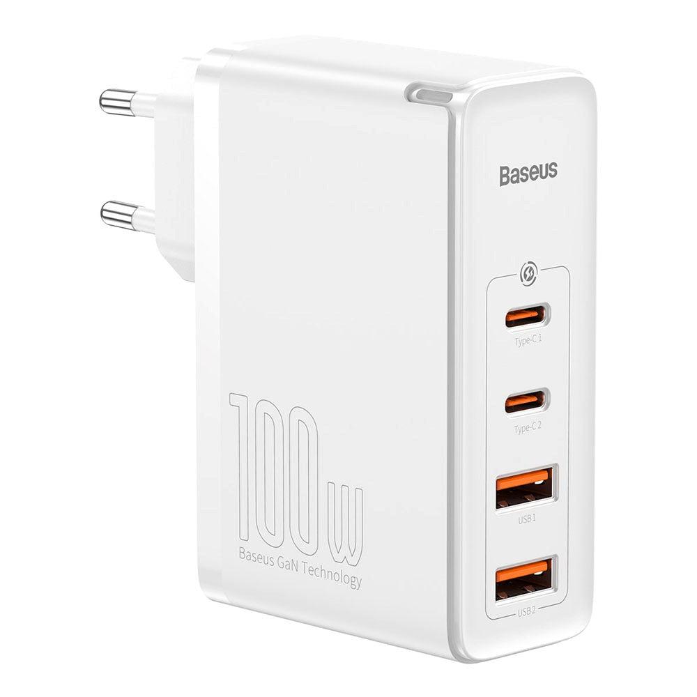 Baseus 100W PD GaN² Pro Fast Charger - Vægoplader m. 2 x USB-C & 2 x USB-A - Hvid