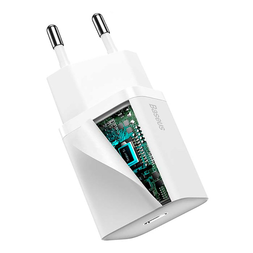 Baseus Super Si 20W Vægoplader med USB-C Quick Charge - Hvid