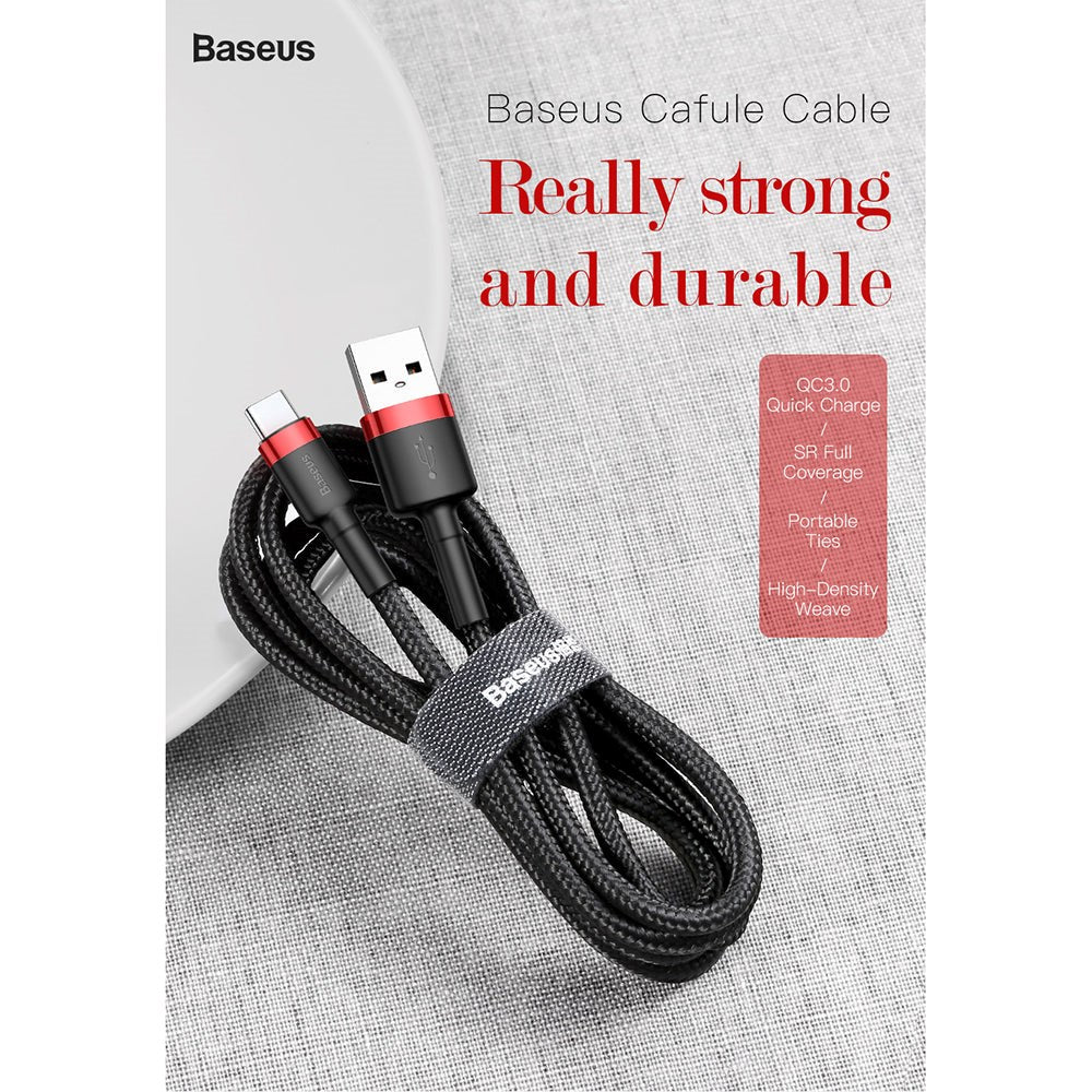 Baseus Cafule (3A/15W) USB-C Kabel 1 m. Sort