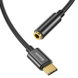 Baseus L54 USB-C til 3.5 mm Mini Jack Lyd Adapter - 9 cm - Sort