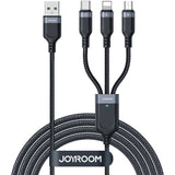 Joyroom Multi-Use 3-i-1 Nylon Kabel USB-C / Lightning / Micro USB 30cm - Sort