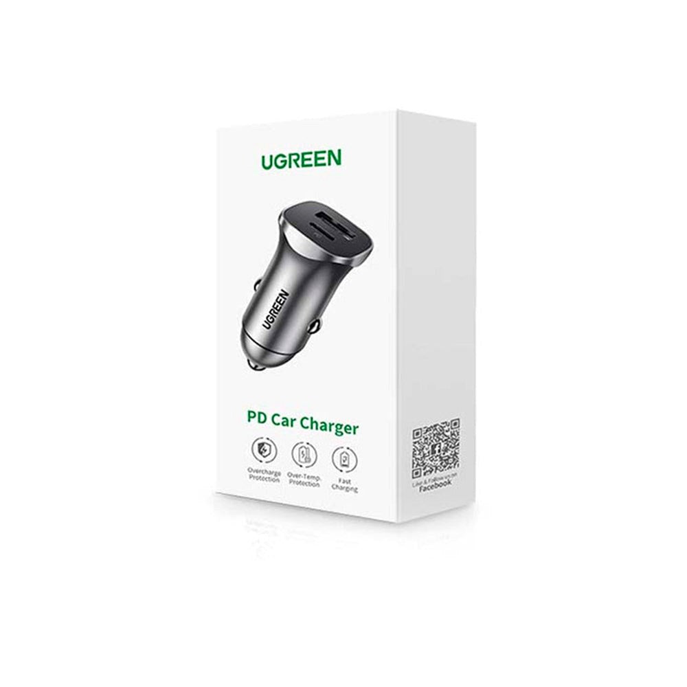 Ugreen Biloplader 30W PD m. USB-A & USB-C - Grå