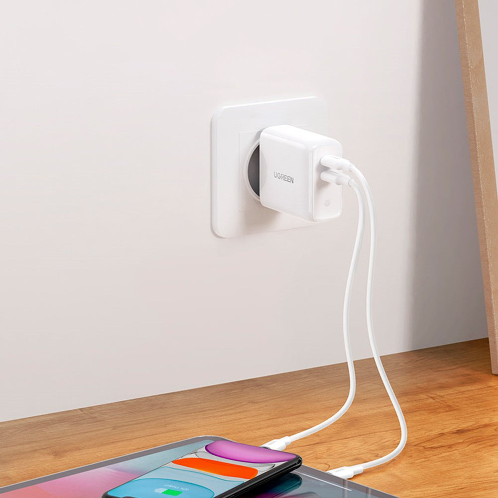 Ugreen 36W USB-C PD Hurtig Vægoplader m. 2 x USB-C - Hvid