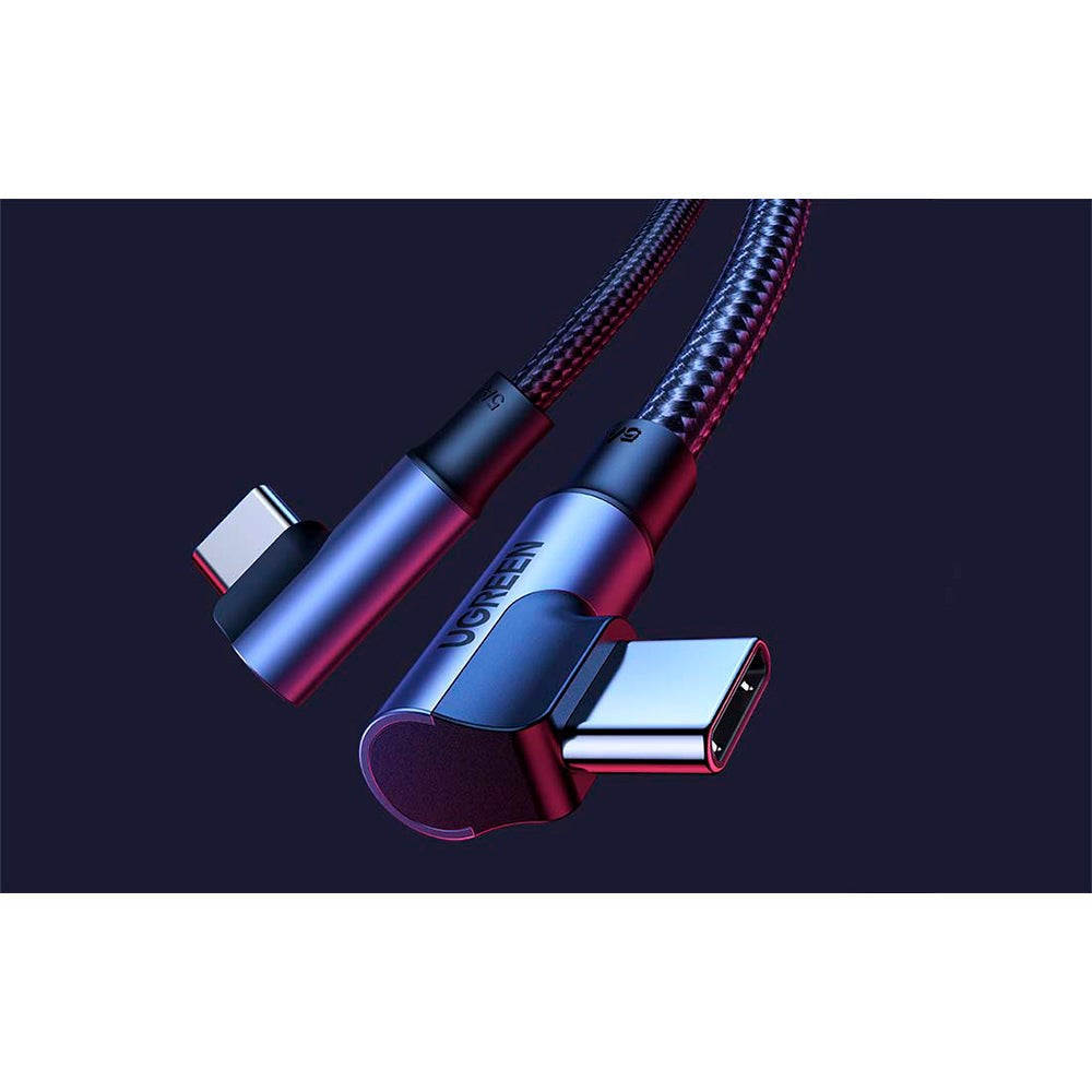 Ugreen 1m Vinklet USB-C til USB-C Flettet Nylon Kabel PD 100W - Sort / Grå