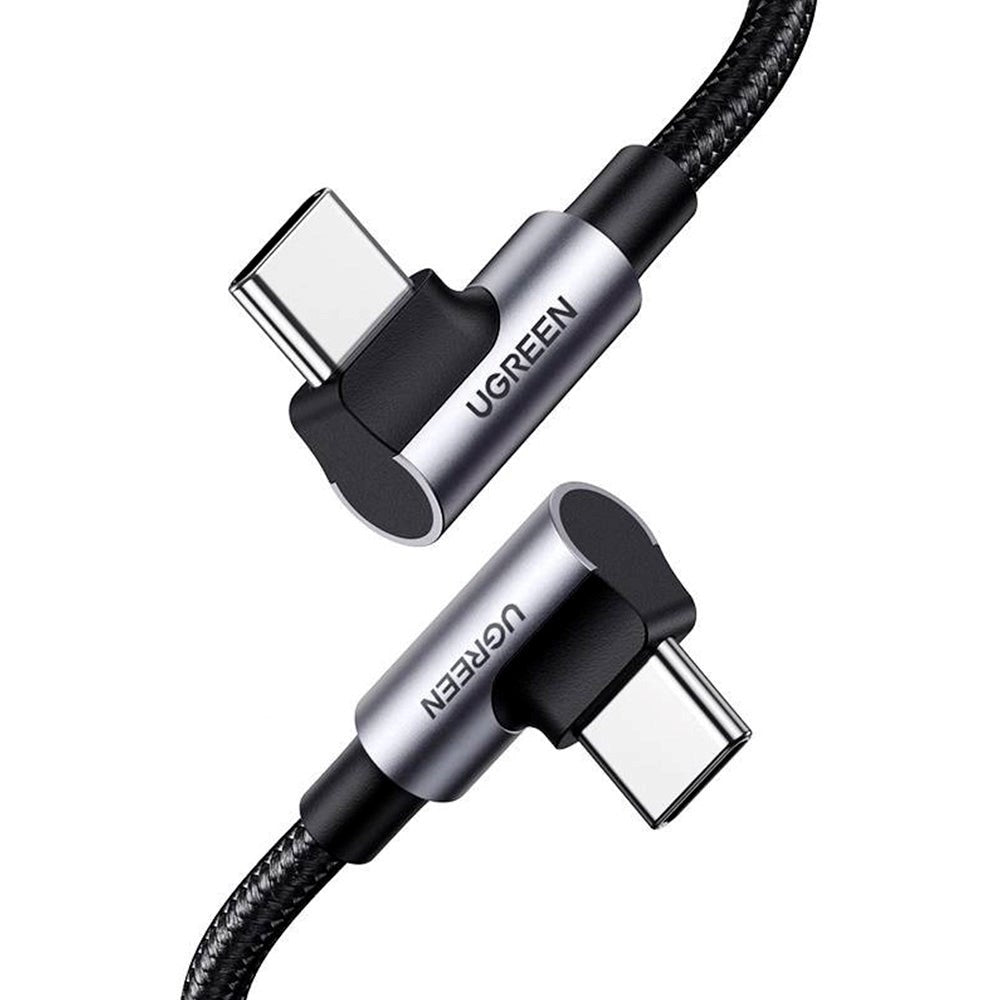 Ugreen 1m Vinklet USB-C til USB-C Flettet Nylon Kabel PD 100W - Sort / Grå