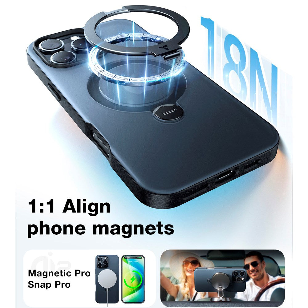 TORRAS - iPhone 16 Plus - Hybrid Plastik Cover m. Ståfunktion - MagSafe Kompatibel - Sort