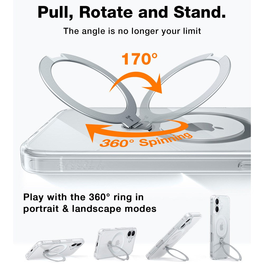 TORRAS - iPhone 16 Plus - Hybrid Plastik Cover m. Ståfunktion - MagSafe Kompatibel - Gennemsigtig