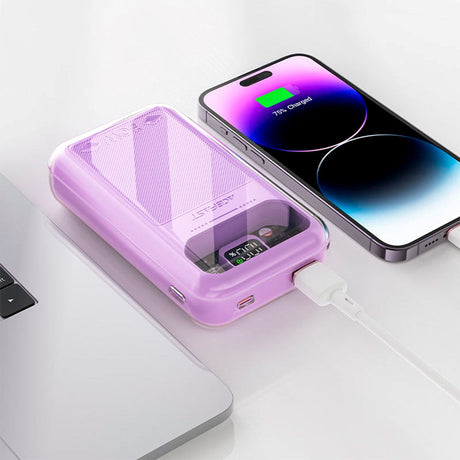 Acefast Sparkling Series Powerbank med USB-A & USB-C 30W - 20.000 mAh - Lyserød