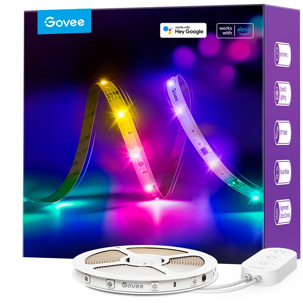 Govee RGBIC Basic Wi-Fi + LED Bluetooth Strip Lights - 10m - Hvid
