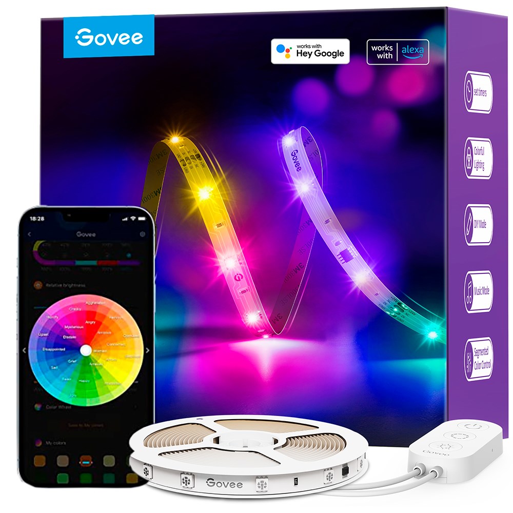 Govee RGBIC Basic Wi-Fi + LED Bluetooth Strip Lights - 10m - Hvid