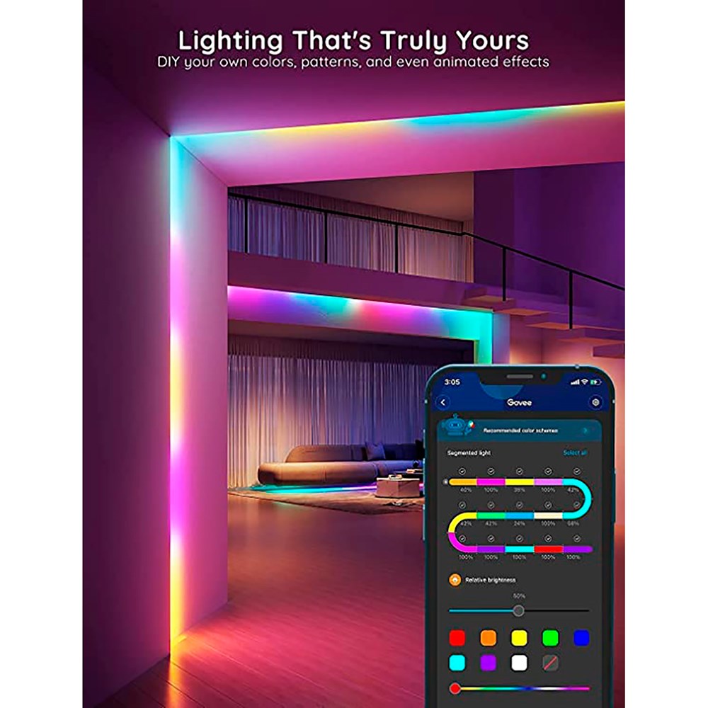 Govee RGBIC Basic Wi-Fi + LED Bluetooth Strip Lights - 10m - Hvid