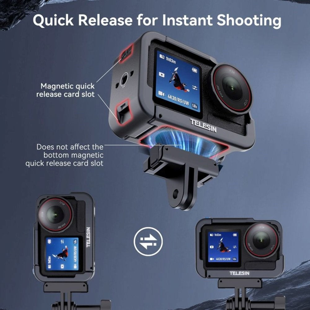 TELESIN Letvægts Cage til DJI Osmo Action 3 / 4 / 5 Pro - Grå