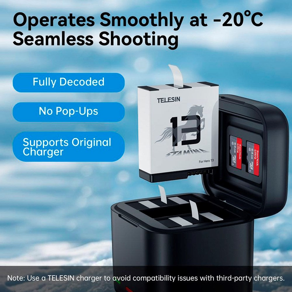 TELESIN - Stamina Batteri - GoPro Hero 13 - Hvid
