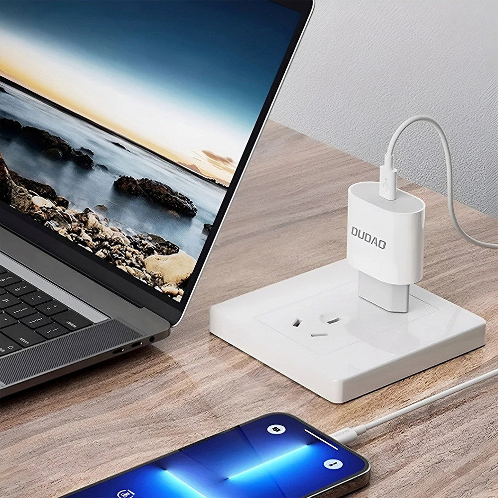 Dudao 20W PD Vægoplader USB-C med Kabel - Hvid