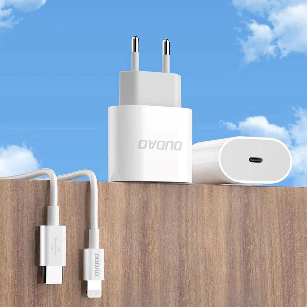 Dudao 20W PD Vægoplader USB-C med Kabel - Hvid