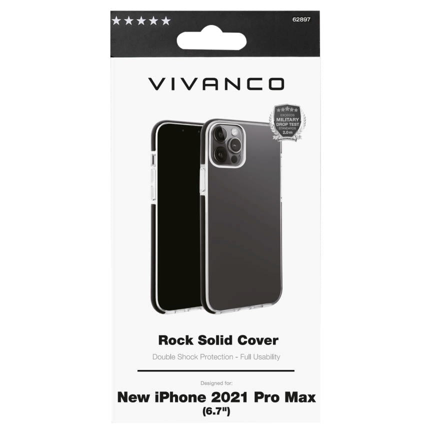 Vivanco iPhone 13 Pro Max Rock Solid Bagside Cover - Gennemsigtig & Sort