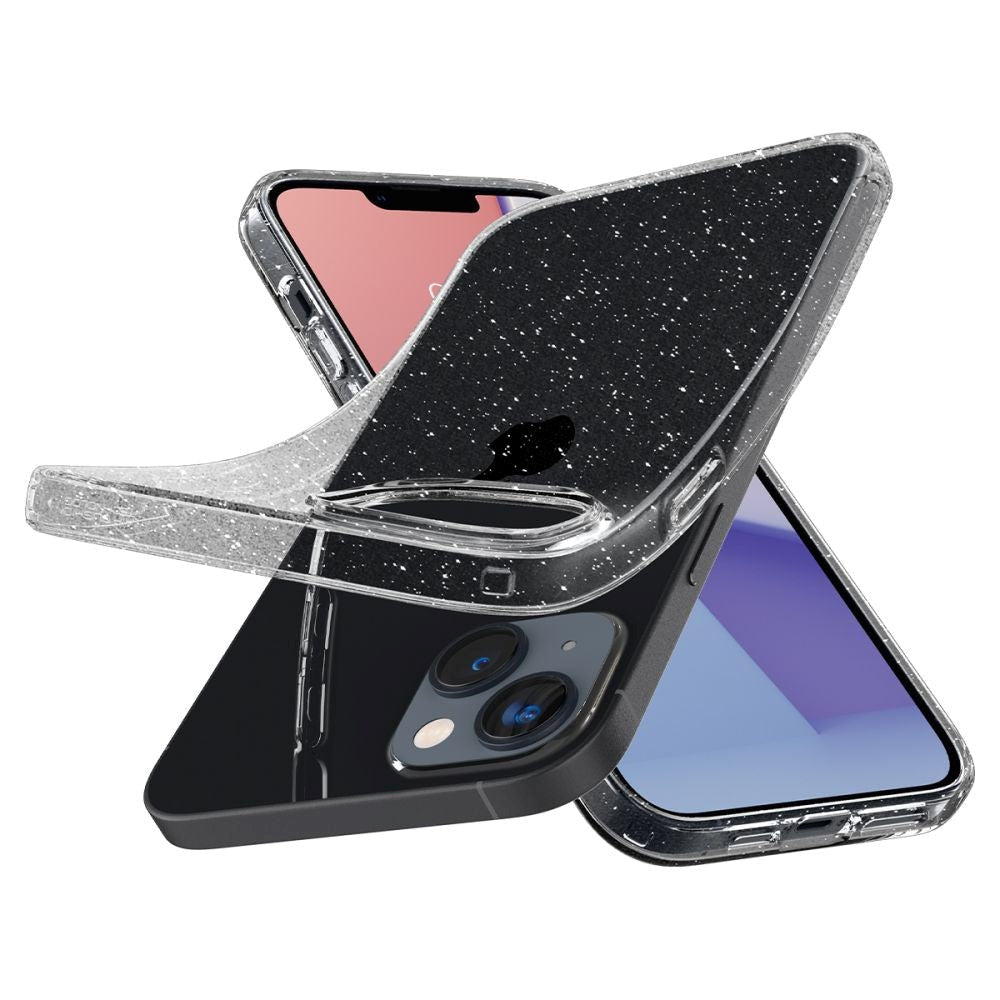 iPhone 14 Spigen Liquid Crystal Glitter Bagside Cover - Gennemsigtig