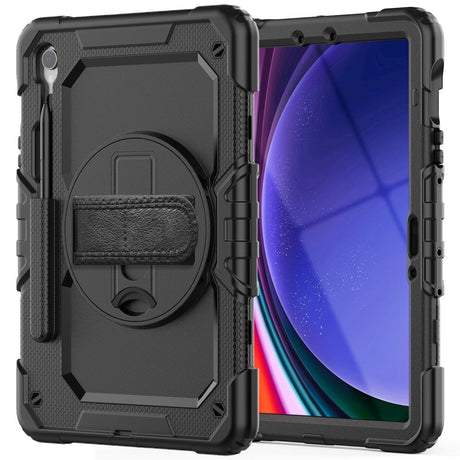 Samsung Galaxy Tab S9 Cover m. Beskyttelsesfilm, Håndholder & Skulderstrop - Tech-Protect Solid360 - Sort