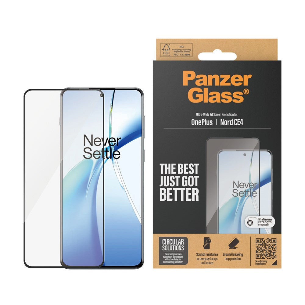 PanzerGlass OnePlus Nord CE4 (5G) Ultra Wide Fit Skærmbeskyttelsesglas - Platinum Strength - Sort Kant