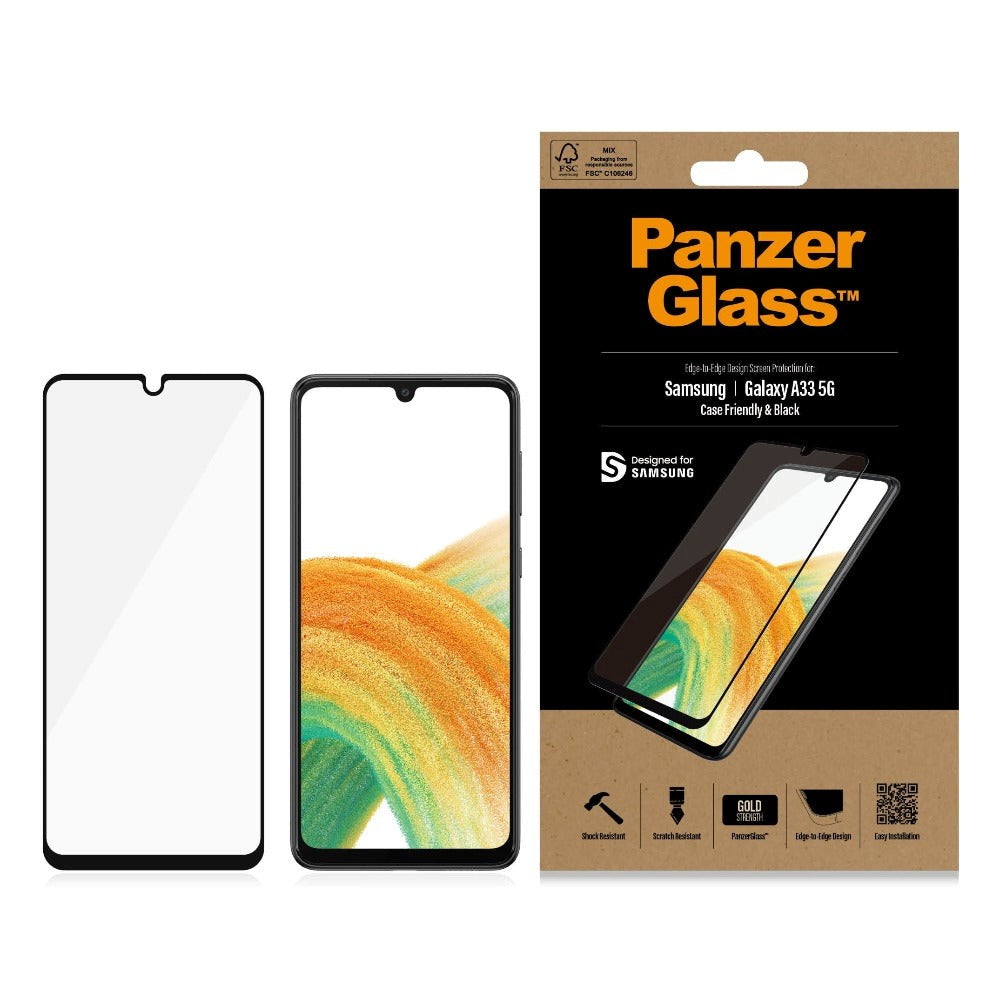 Samsung Galaxy A33 (5G) PanzerGlass Edge-to-Edge Glas Skærmbeskyttelse - Case-Friendly - Sort Kant