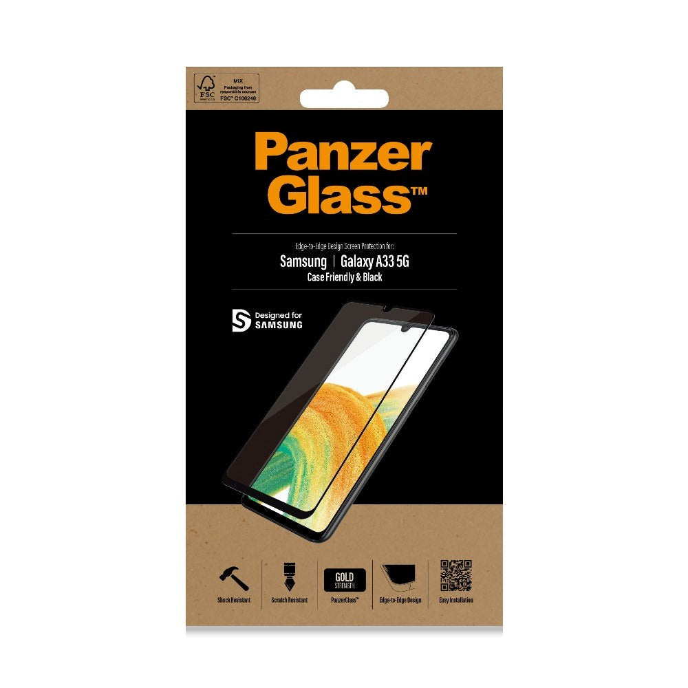 Samsung Galaxy A33 (5G) PanzerGlass Edge-to-Edge Glas Skærmbeskyttelse - Case-Friendly - Sort Kant