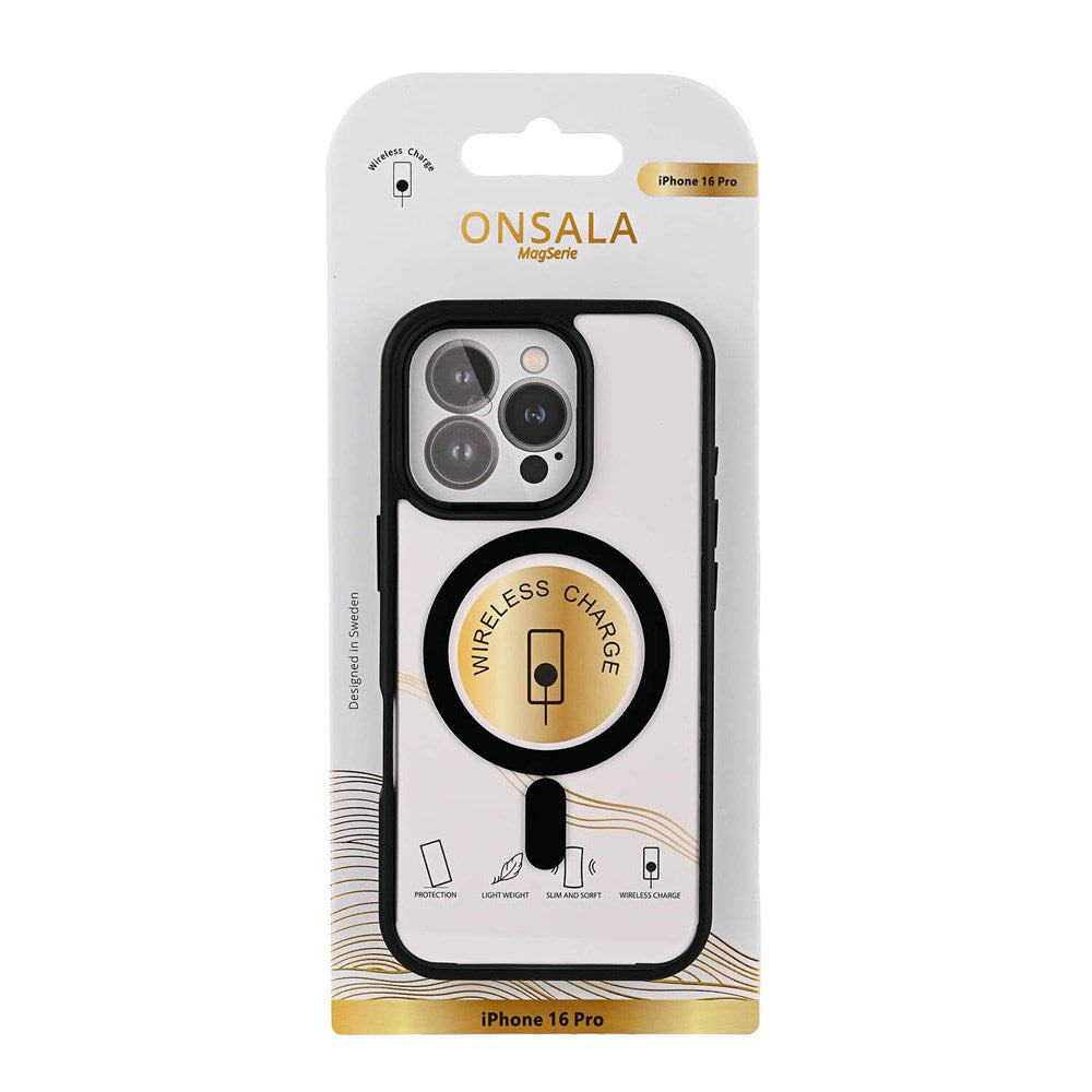 Onsala iPhone 16 Pro Bumper Mobil Cover - MagSafe Kompatibel - Sort & Gennemsigtig