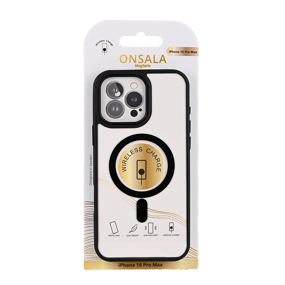 Onsala iPhone 16 Pro Max Bumper Mobil Cover - MagSafe Kompatibel - Sort & Gennemsigtig