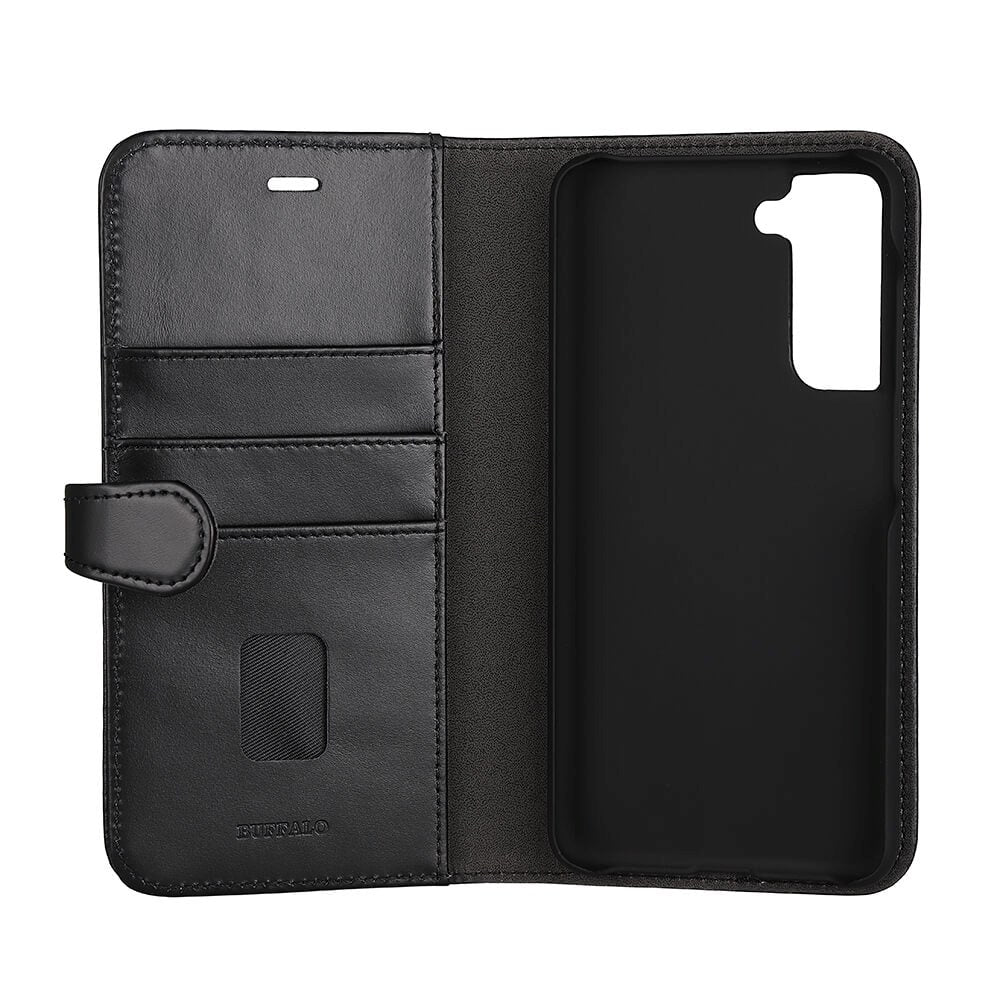 Samsung Galaxy S21 FE Buffalo Wallet Ægte Læder Magnet Flip Cover m. Pung - Sort