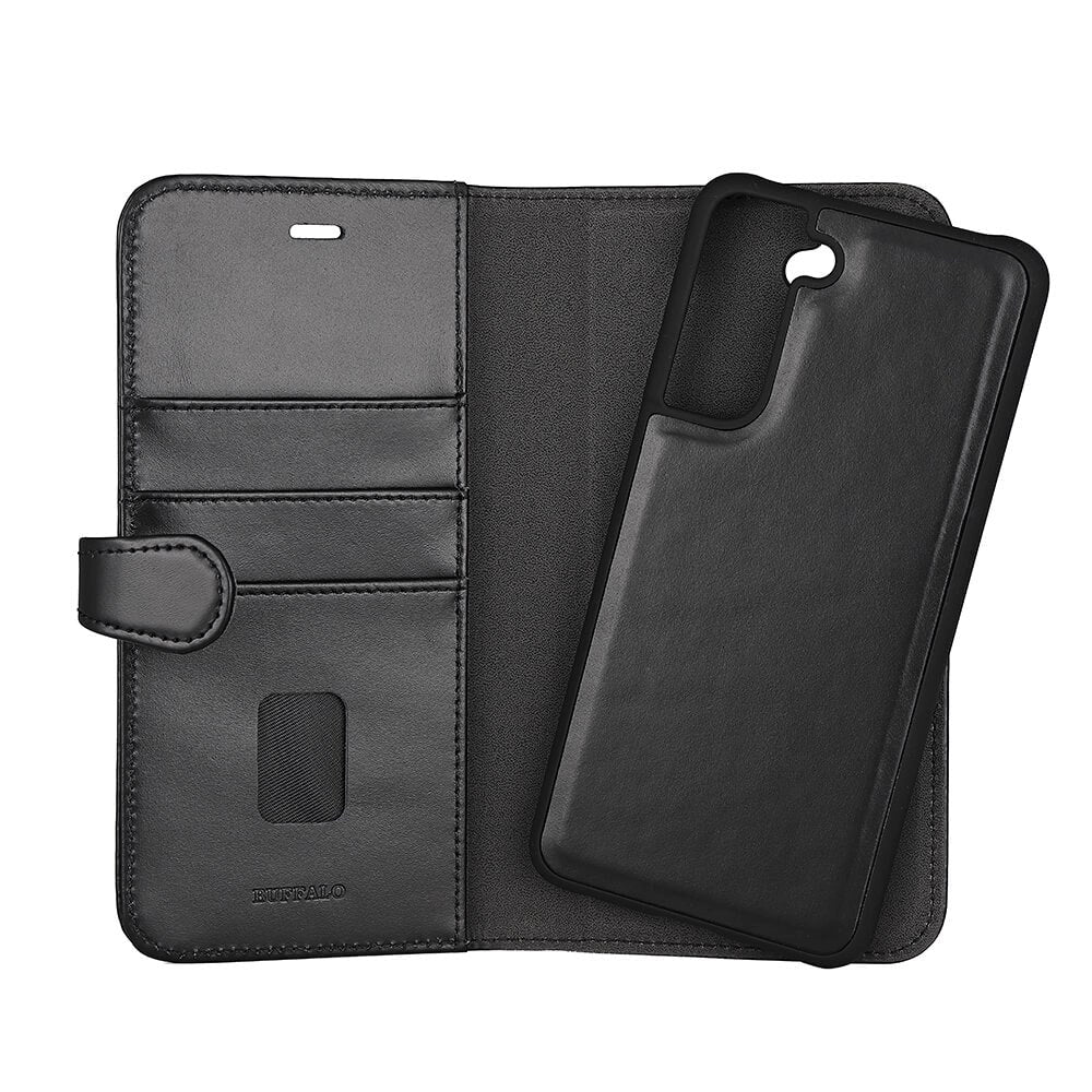 Samsung Galaxy S21 FE Gear Buffalo Wallet Ægte Læder Magnet Flip Cover m. Pung - Sort