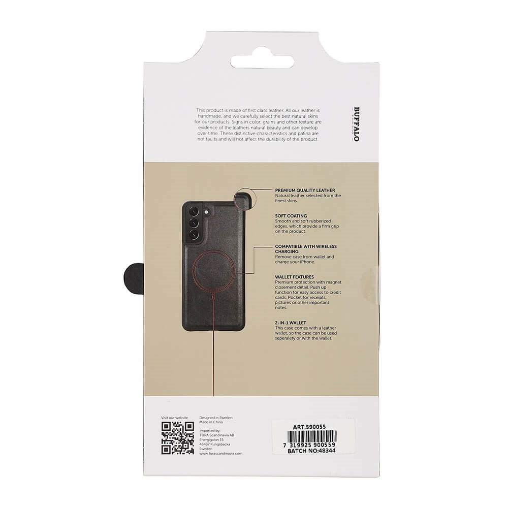 Samsung Galaxy S21 FE Gear Buffalo Wallet Ægte Læder Magnet Flip Cover m. Pung - Sort