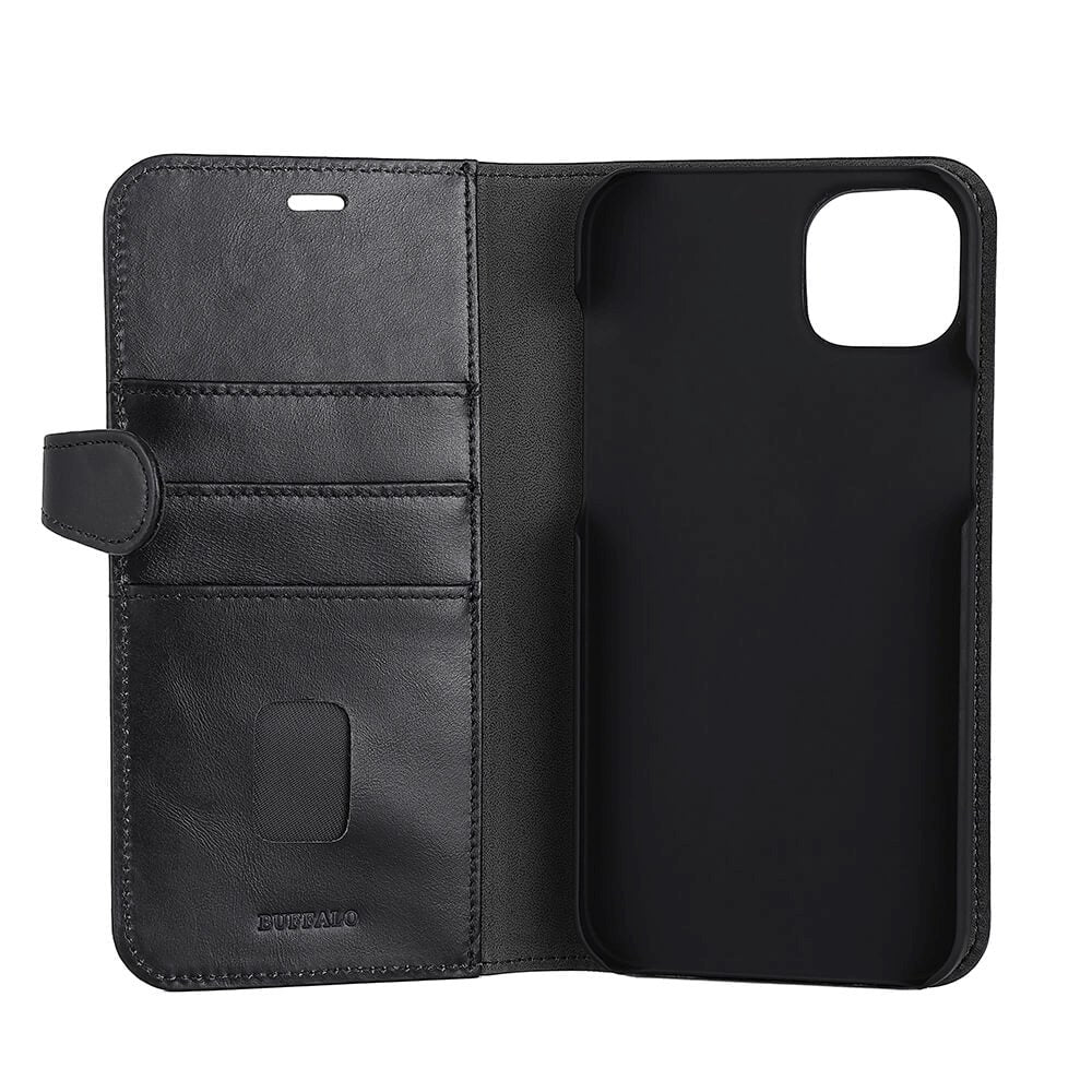 Buffalo iPhone 14 Plus Wallet Ægte Læder Magnet Flip Cover m. Pung - Sort