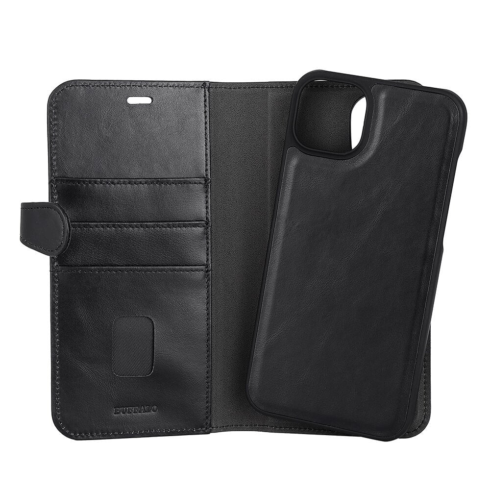 Buffalo iPhone 14 Plus Wallet Ægte Læder Magnet Flip Cover m. Pung - Sort