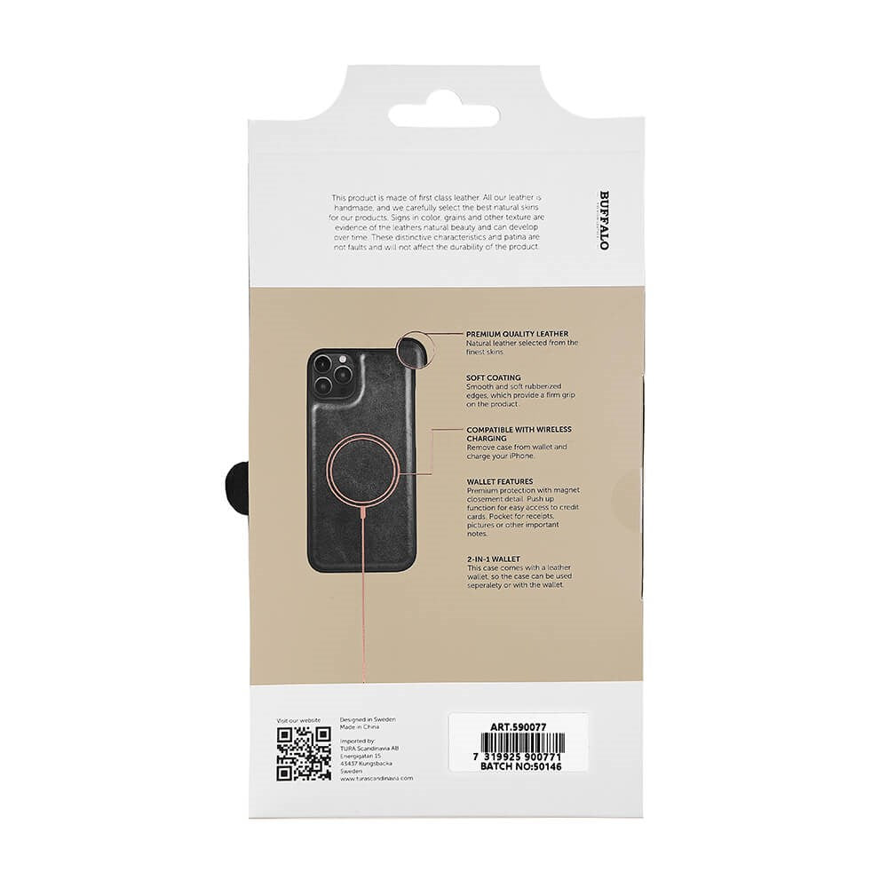 Buffalo iPhone 14 Plus Wallet Ægte Læder Magnet Flip Cover m. Pung - Sort