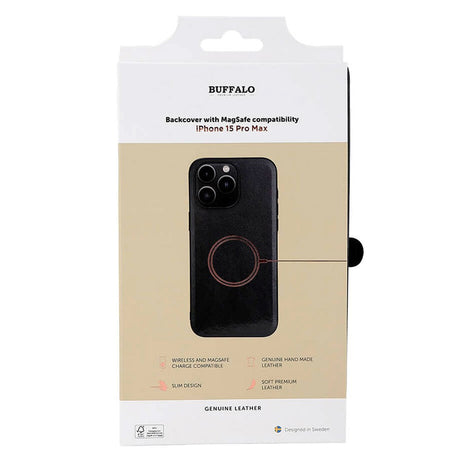 GEAR Buffalo iPhone 15 Pro Max Ægte Læder Bagside Cover - MagSafe Kompatibel - Sort