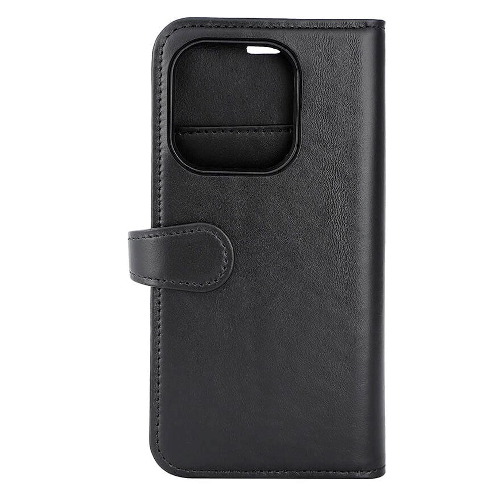 Buffalo iPhone 15 Pro 2-in-1 Wallet Ægte Læder Magnet Flip Cover m. Pung - Sort