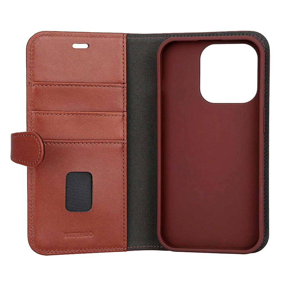 Buffalo iPhone 15 Pro 2-in-1 Wallet Ægte Læder Magnet Flip Cover m. Pung - Brun