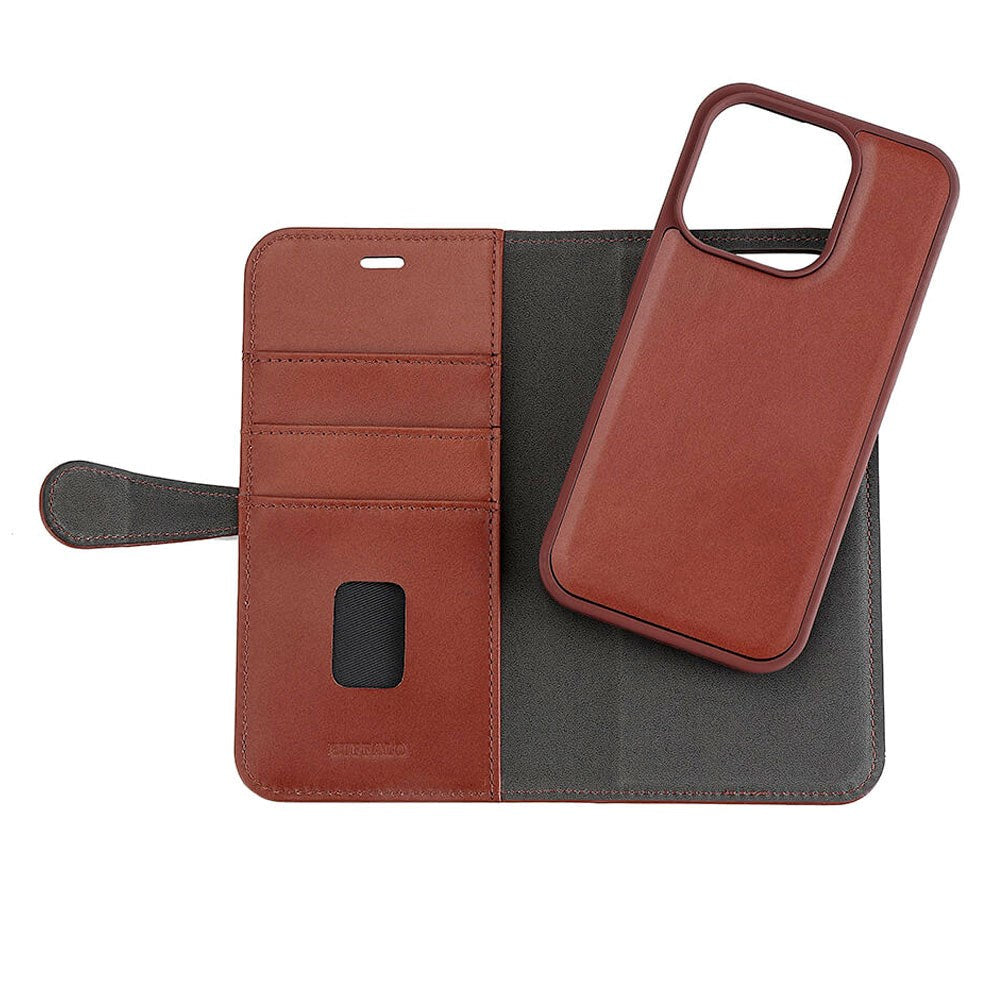Buffalo iPhone 15 Pro 2-in-1 Wallet Ægte Læder Magnet Flip Cover m. Pung - Brun