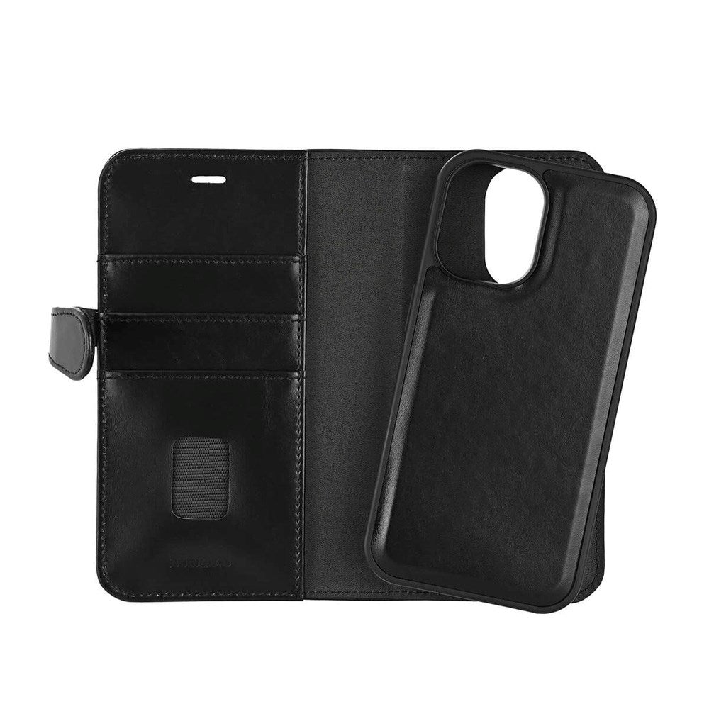 Buffalo iPhone 16 2-in-1 Wallet Ægte Læder Magnet Flip Cover m. Pung - MagSafe Kompatibel - Sort