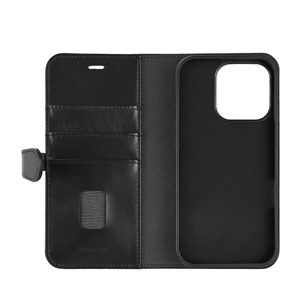 Buffalo iPhone 16 Pro 2-in-1 Wallet Ægte Læder Magnet Flip Cover m. Pung - MagSafe Kompatibel - Sort