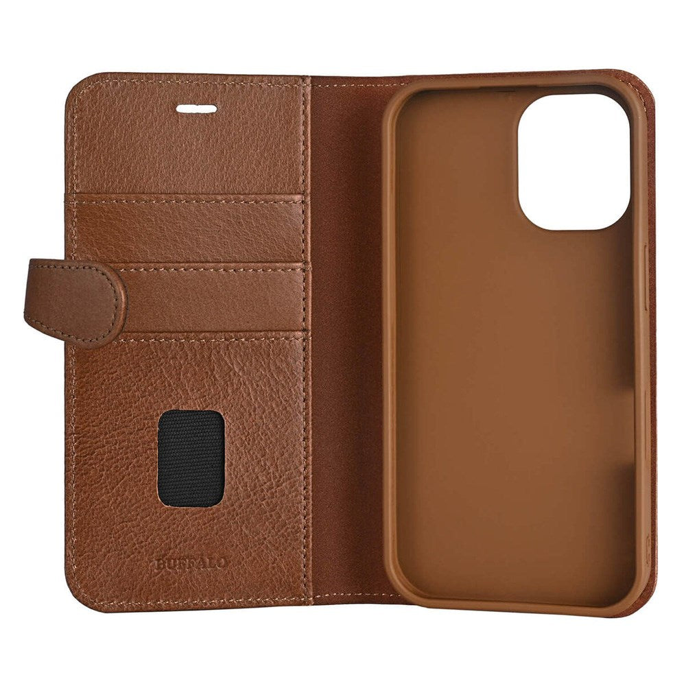 Buffalo iPhone 16 2-in-1 Wallet Ægte Læder Magnet Flip Cover m. Pung - MagSafe Kompatibel - Brun