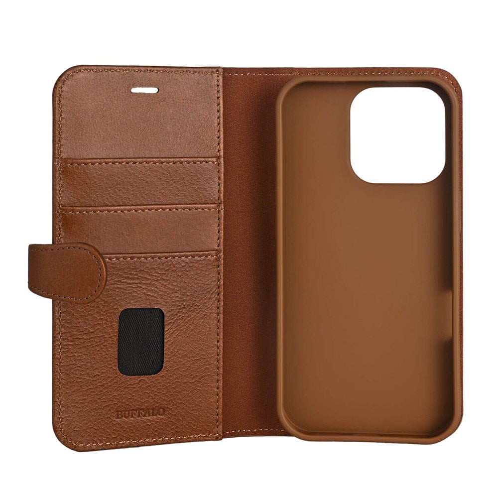 Buffalo iPhone 16 Pro 2-in-1 Wallet Ægte Læder Magnet Flip Cover m. Pung - MagSafe Kompatibel - Brun
