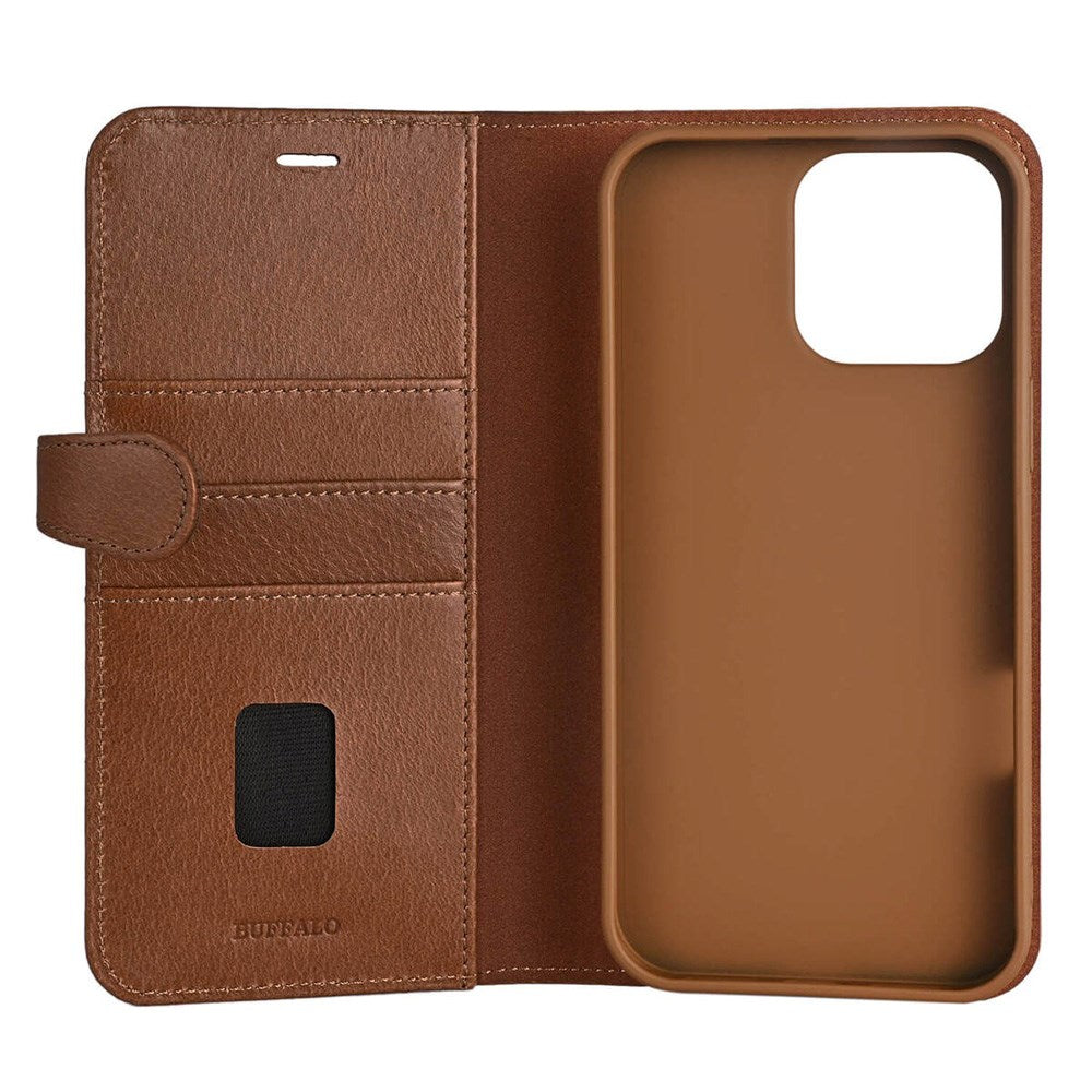 Buffalo iPhone 16 Pro Max 2-in-1 Wallet Ægte Læder Magnet Flip Cover m. Pung - MagSafe Kompatibel - Brun