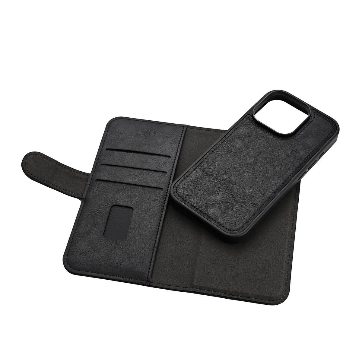 GEAR iPhone 16 Pro Læder Flip Cover 2-i-1 m. Pung 3 Kort - MagSafe Kompatibel - Sort