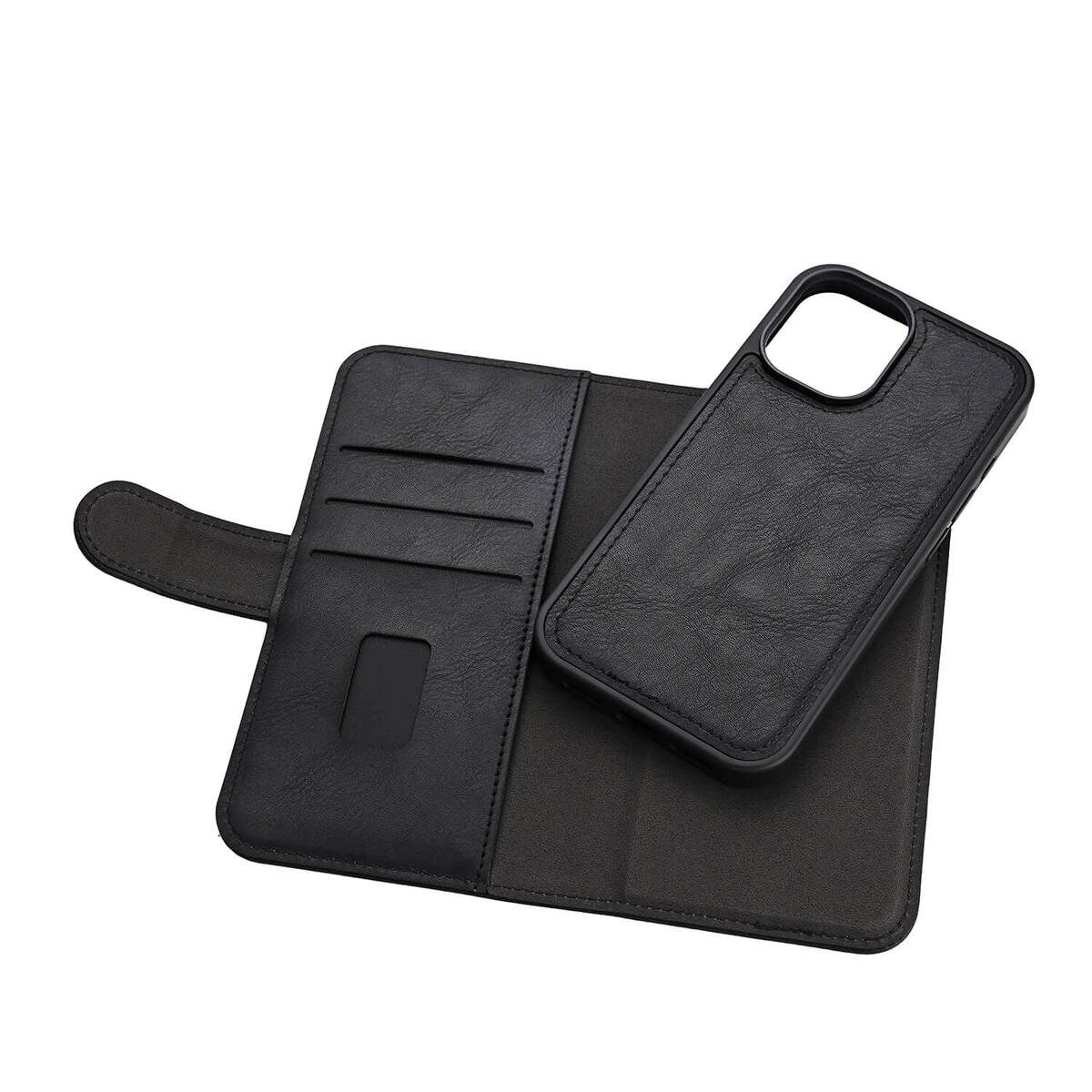 GEAR iPhone 16 Læder Flip Cover 2-i-1 m. Pung 3 Kort - MagSafe Kompatibel - Sort