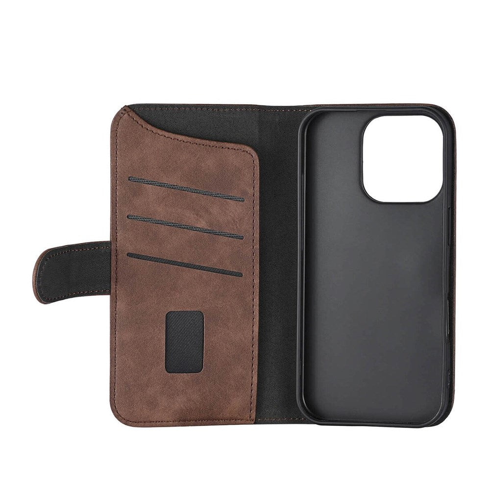 GEAR iPhone 16 Pro Wallet - Læder Flip Cover m. Pung til 3 Kort - MagSafe Kompatibel - Brun