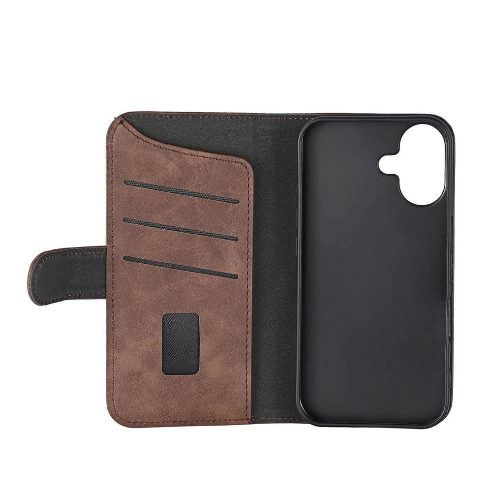 GEAR iPhone 16 Wallet - Læder Flip Cover m. Pung til 3 Kort - MagSafe Kompatibel - Brun