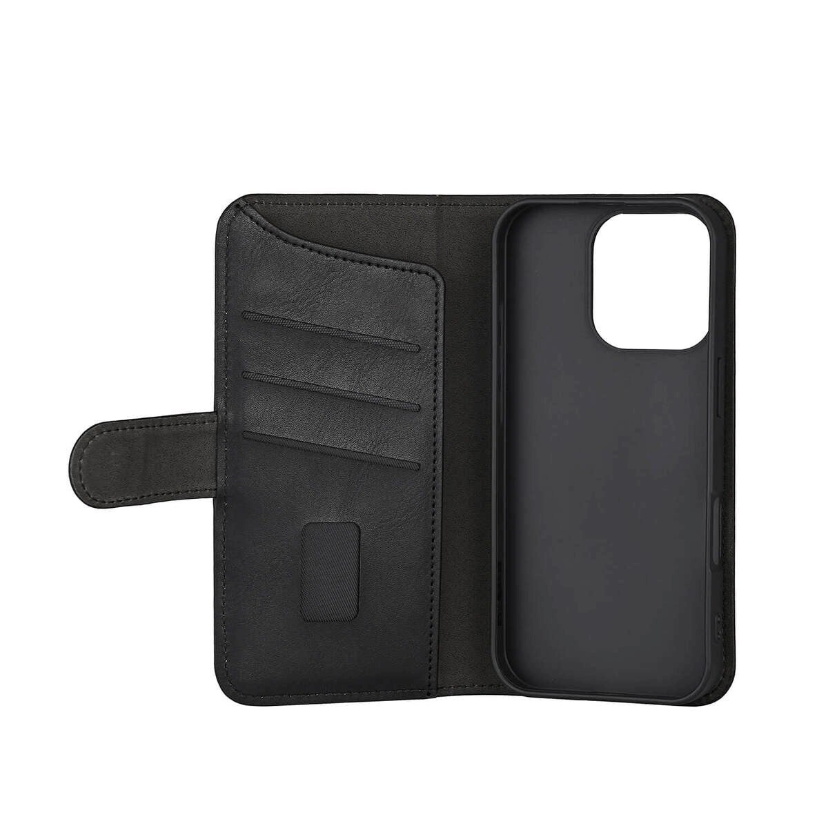 GEAR iPhone 16 Pro Wallet - Læder Flip Cover m. Pung til 3 Kort - MagSafe Kompatibel - Sort